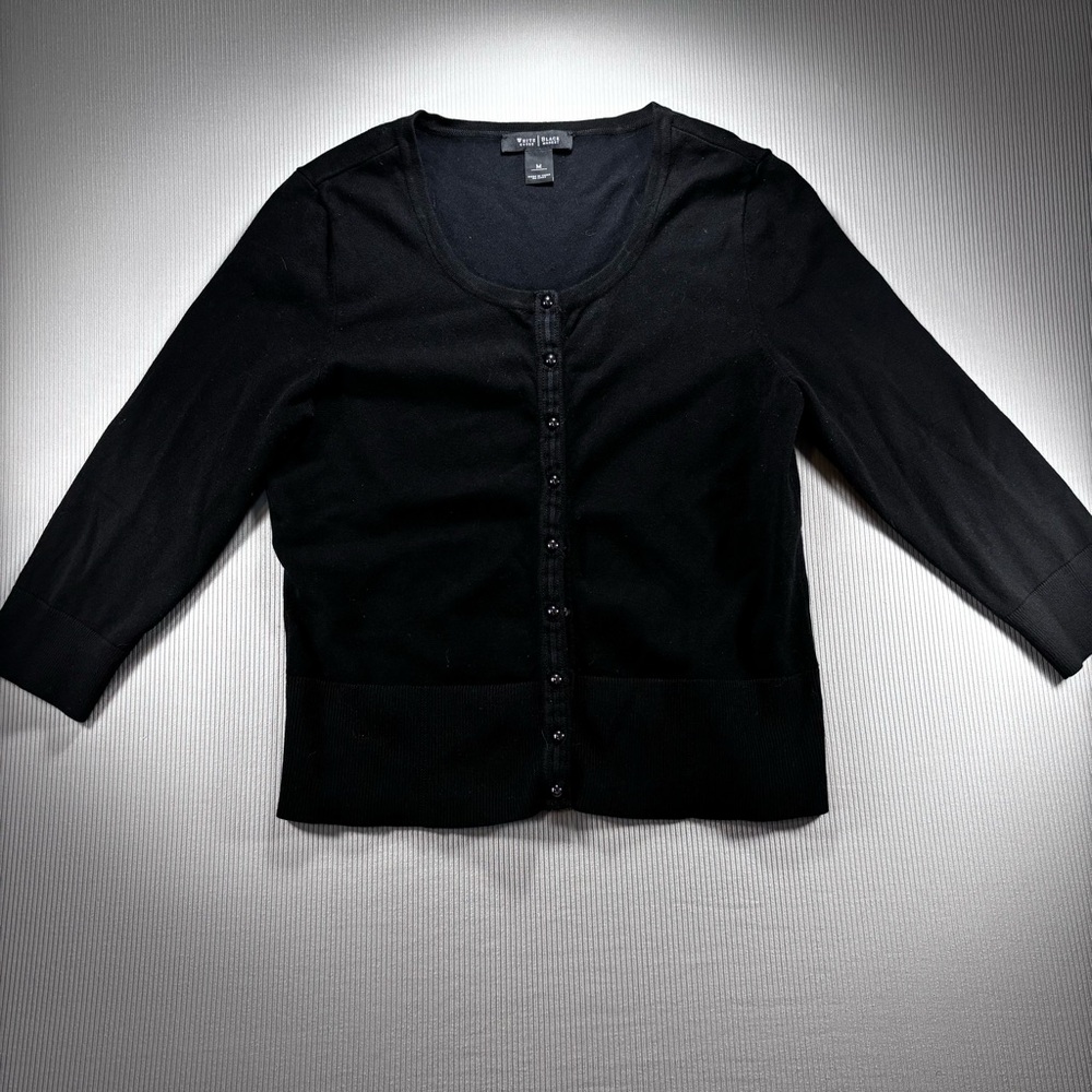 White House Black Market Charcoal Black Snap Up Cardigan Sweater 3/4 Sleeves